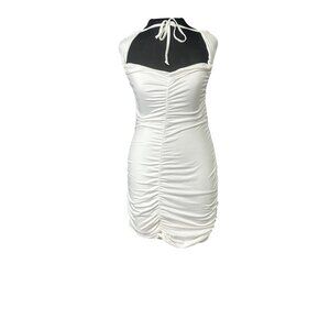 Shein White Ruched Halter Mini Dress With Open Back & Tie Details Size L